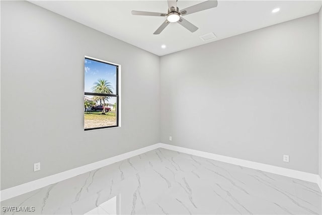 1819 NW 19th Ave, Cape Coral, FL 33993 - empty room with baseboards, recessed lighting, ceiling fan, and marble finish floor