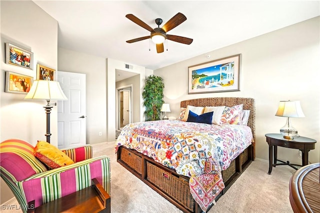 bedroom with carpet floors and ceiling fan