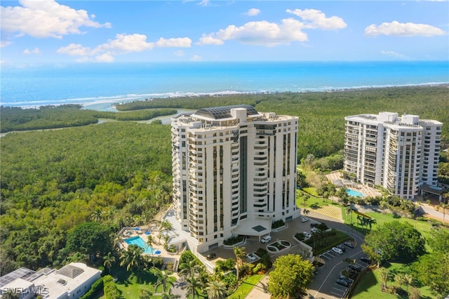 6001 Pelican Bay Blvd Unit 1506, Naples, FL 34108 - drone / aerial view of a pool, a large body of water, and a forest