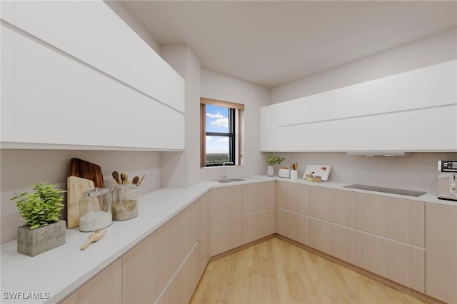 6001 Pelican Bay Blvd Unit 1506, Naples, FL 34108 - kitchen with light brown cabinets, light countertops, modern cabinets, and light wood-style flooring