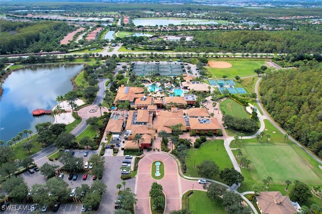 bird's eye view featuring a water view