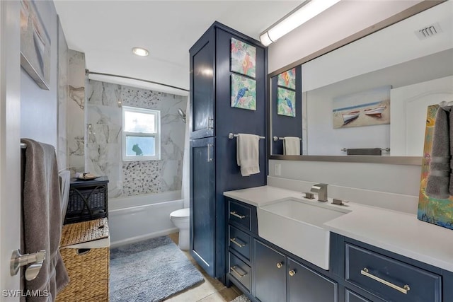 2135 SE 15th St, Cape Coral, FL 33990 - full bathroom with vanity, bathing tub / shower combination, tile patterned flooring, and recessed lighting