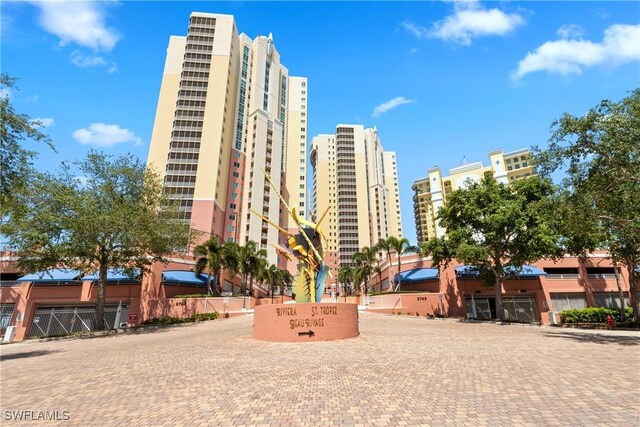 view of building exterior featuring a city view