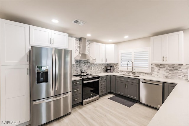 668 104th Ave N, Naples, FL 34108 - kitchen featuring wall chimney range hood, white cabinets, a sink, stainless steel appliances, and visible vents