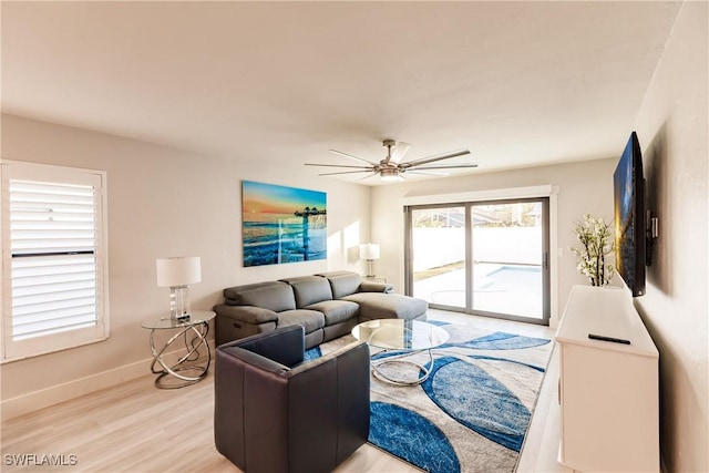 668 104th Ave N, Naples, FL 34108 - living room featuring baseboards, ceiling fan, and light wood finished floors