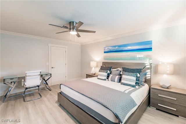 668 104th Ave N, Naples, FL 34108 - bedroom featuring ornamental molding, a ceiling fan, and wood finished floors