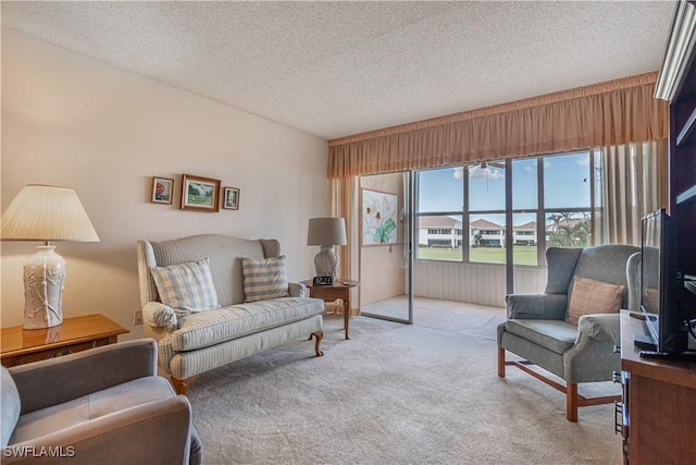1624 Pine Valley Dr Unit 212, Fort Myers, FL 33907 - carpeted living room featuring a textured ceiling