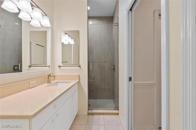 20657 Country Barn Dr, Estero, FL 33928 - full bathroom with a shower stall, vanity, baseboards, and tile patterned flooring