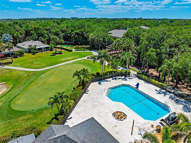 20657 Country Barn Dr, Estero, FL 33928 - aerial view featuring a view of trees and golf course view