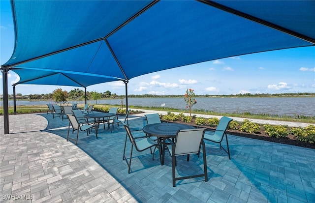7060 Del Webb Oak Creek Blvd, North Fort Myers, FL 33917 - view of patio / terrace featuring outdoor dining space and a water view