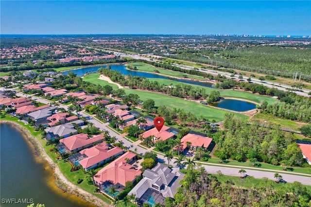 14501 Marsala Way, Naples, FL 34109 - aerial view of property and surrounding area featuring a nearby body of water, nearby suburban area, and a local golf course
