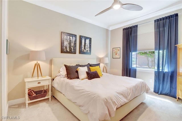 14501 Marsala Way, Naples, FL 34109 - bedroom featuring light colored carpet, ornamental molding, and a ceiling fan