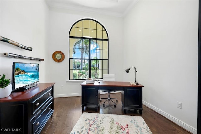 14501 Marsala Way, Naples, FL 34109 - office featuring ornamental molding and dark wood finished floors