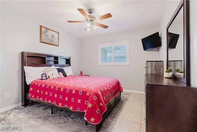 bedroom featuring a ceiling fan and baseboards