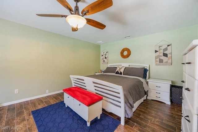 3322 SW 29th Ave, Cape Coral, FL 33914 - bedroom with visible vents, baseboards, wood tiled floor, and ceiling fan