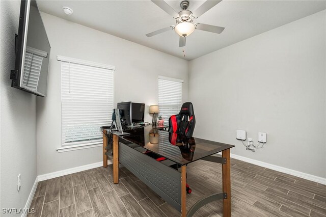 2112 NE 4th Place, Cape Coral, FL 33909 - office with wood tiled floors, baseboards, and ceiling fan