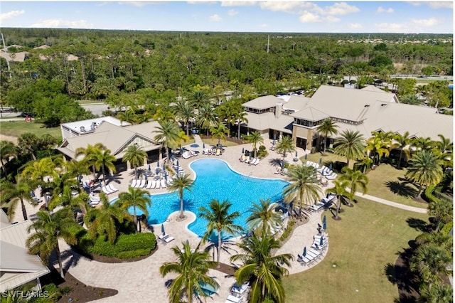aerial view with a wooded view