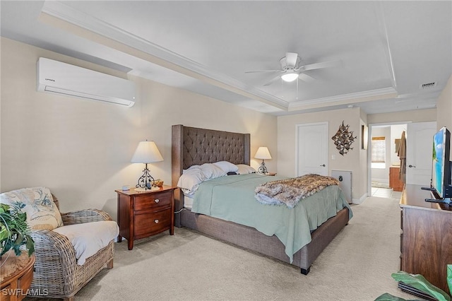 26 NW 29th Pl, Cape Coral, FL 33993 - bedroom with a wall mounted AC, light colored carpet, crown molding, and a raised ceiling