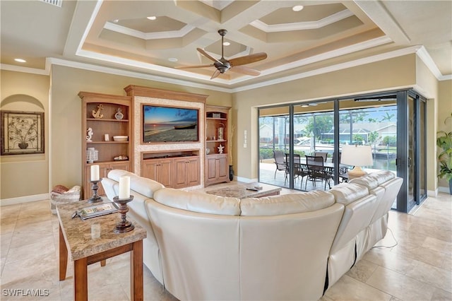 144 SW 54th Ter, Cape Coral, FL 33914 - living room with baseboards, ceiling fan, recessed lighting, and crown molding