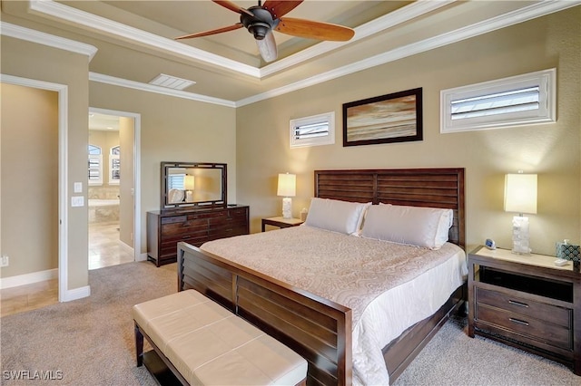 144 SW 54th Ter, Cape Coral, FL 33914 - bedroom featuring light colored carpet, visible vents, a raised ceiling, and ornamental molding