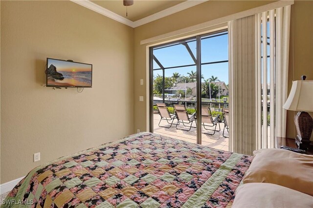 144 SW 54th Ter, Cape Coral, FL 33914 - bedroom featuring ornamental molding, access to outside, and baseboards