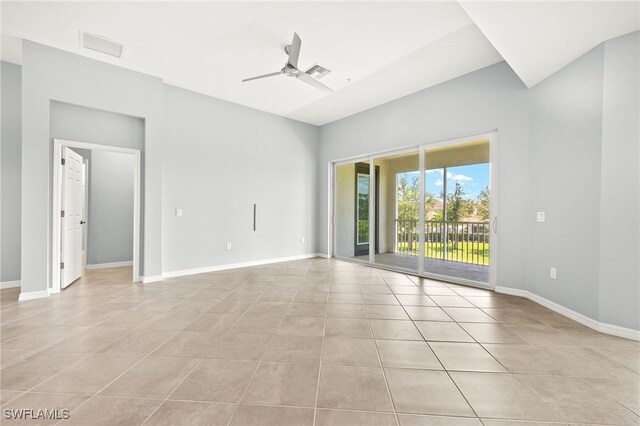 12000 Santaluz Dr Unit 202, Fort Myers, FL 33913 - empty room with visible vents, baseboards, ceiling fan, and light tile patterned floors