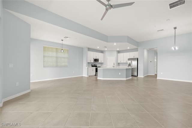 12000 Santaluz Dr Unit 202, Fort Myers, FL 33913 - unfurnished living room with a ceiling fan, a sink, light tile patterned flooring, visible vents, and recessed lighting