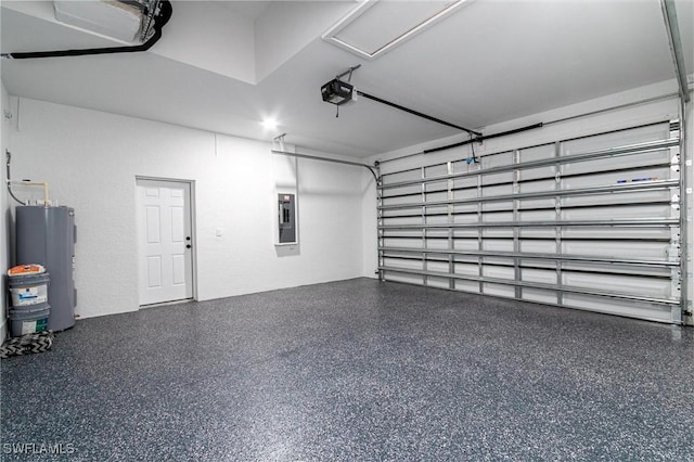 3314 43rd St W, Lehigh Acres, FL 33971 - garage with electric panel, water heater, and a garage door opener