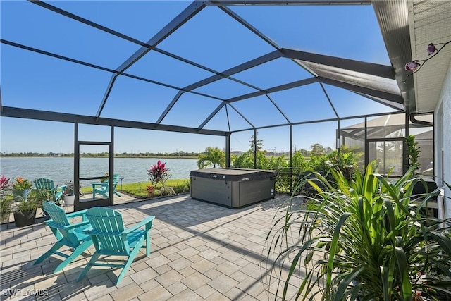 847 Stonewater Lake Ter, Cape Coral, FL 33993 - view of patio featuring a water view and a lanai