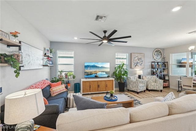 847 Stonewater Lake Ter, Cape Coral, FL 33993 - living area featuring plenty of natural light, a ceiling fan, and recessed lighting