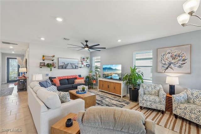 847 Stonewater Lake Ter, Cape Coral, FL 33993 - living area featuring recessed lighting, ceiling fan, and light tile patterned floors