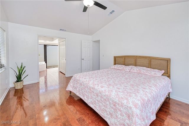 205 SW 42nd Ter, Cape Coral, FL 33914 - bedroom with wood finished floors, lofted ceiling, baseboards, and a ceiling fan
