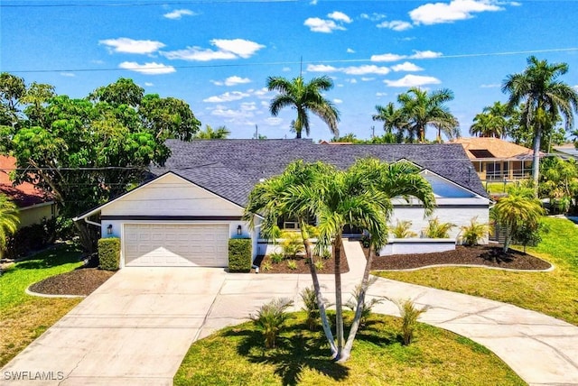 205 SW 42nd Ter, Cape Coral, FL 33914 - ranch-style home with driveway, an attached garage, and a front lawn