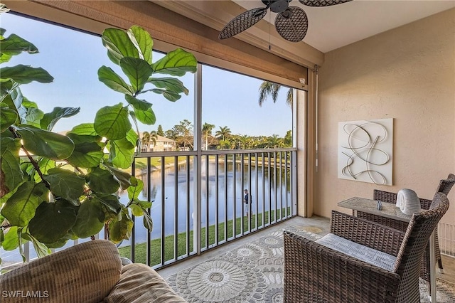 15030 Arbor Lakes Dr W Unit 201, North Fort Myers, FL 33917 - balcony featuring a water view and a ceiling fan