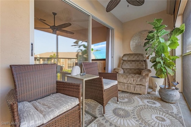 15030 Arbor Lakes Dr W Unit 201, North Fort Myers, FL 33917 - balcony featuring a ceiling fan