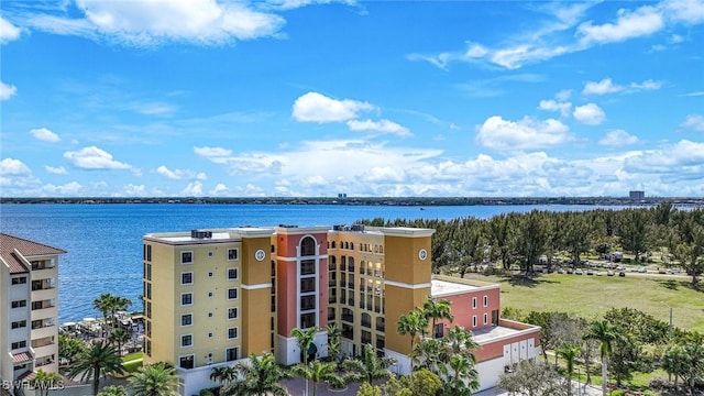 exterior space featuring a water view