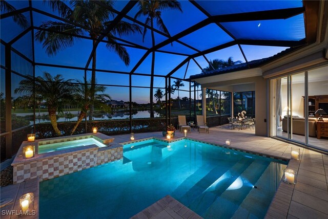1716 Venezia Way, Naples, FL 34105 - outdoor pool featuring an in-ground hot tub, a patio area, a water view, and a lanai