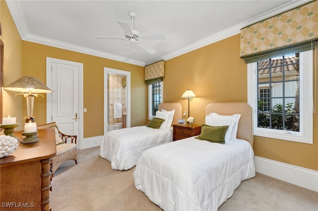 1716 Venezia Way, Naples, FL 34105 - bedroom with carpet floors, ornamental molding, ensuite bathroom, and a ceiling fan