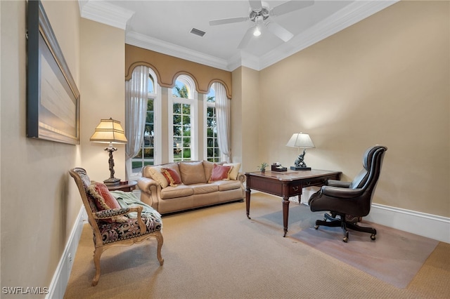 1716 Venezia Way, Naples, FL 34105 - carpeted office space featuring ornamental molding and ceiling fan