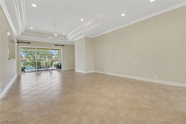 14070 Tivoli Ter, Bonita Springs, FL 34135 - empty room with recessed lighting, baseboards, ornamental molding, and a raised ceiling