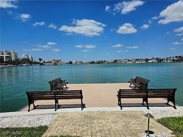 dock area featuring a water view