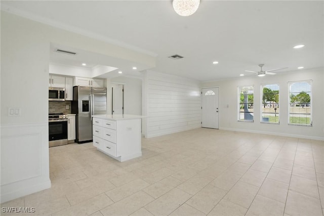 2203 SE Santa Barbara Pl, Cape Coral, FL 33990 - unfurnished living room with visible vents, recessed lighting, and a ceiling fan