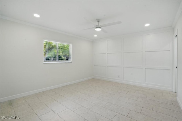 2203 SE Santa Barbara Pl, Cape Coral, FL 33990 - empty room with ceiling fan, baseboards, ornamental molding, and recessed lighting