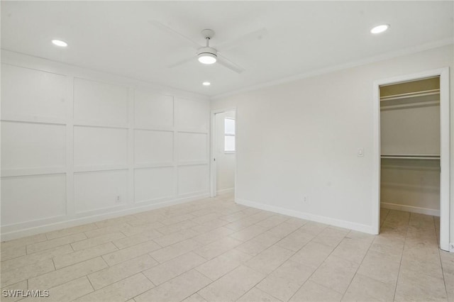 2203 SE Santa Barbara Pl, Cape Coral, FL 33990 - interior space with recessed lighting, baseboards, a ceiling fan, and crown molding