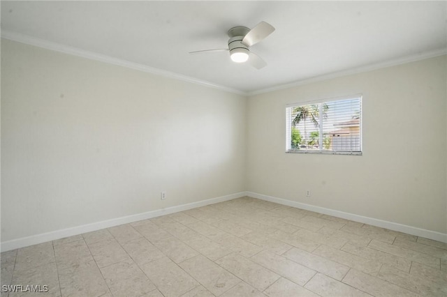 2203 SE Santa Barbara Pl, Cape Coral, FL 33990 - empty room with baseboards, crown molding, and a ceiling fan