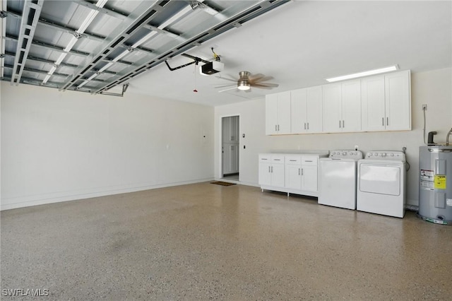 2203 SE Santa Barbara Pl, Cape Coral, FL 33990 - garage with water heater, ceiling fan, separate washer and dryer, and a garage door opener