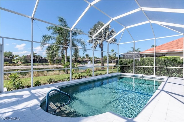 14696 Indigo Lakes Cir, Naples, FL 34119 - outdoor pool with glass enclosure and a water view