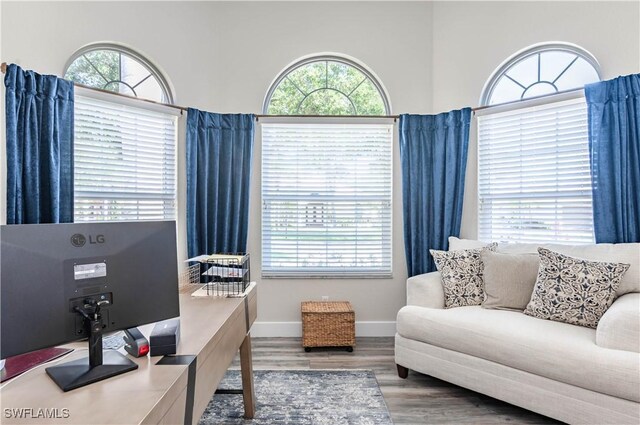 14696 Indigo Lakes Cir, Naples, FL 34119 - office with wood finished floors, a healthy amount of sunlight, and baseboards