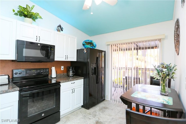 4030 Northlight Dr, Naples, FL 34112 - kitchen featuring black appliances, a ceiling fan, and white cabinets