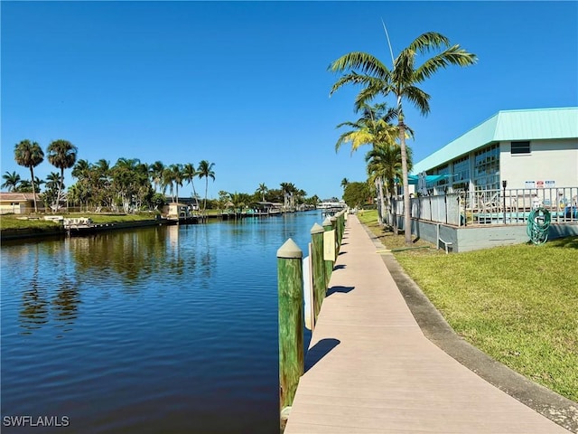 view of dock with a water view